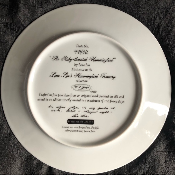 Collectible Decorative Plates: Lena Liu’s Hummingbird Treasury Set of 6 - Picture 14 of 17